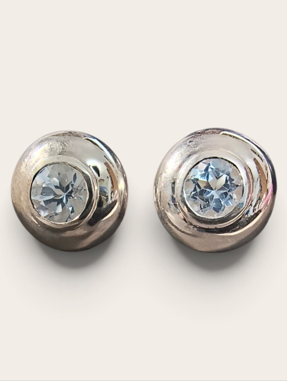 Blue Topaz Gemstone And Sterling Silver Modernist Post Earrings Brand New
